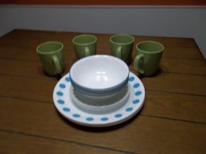 Our new corelle dinnerware set shown here with stacked.