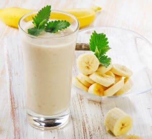 Banana Smoothie on a wooden table.