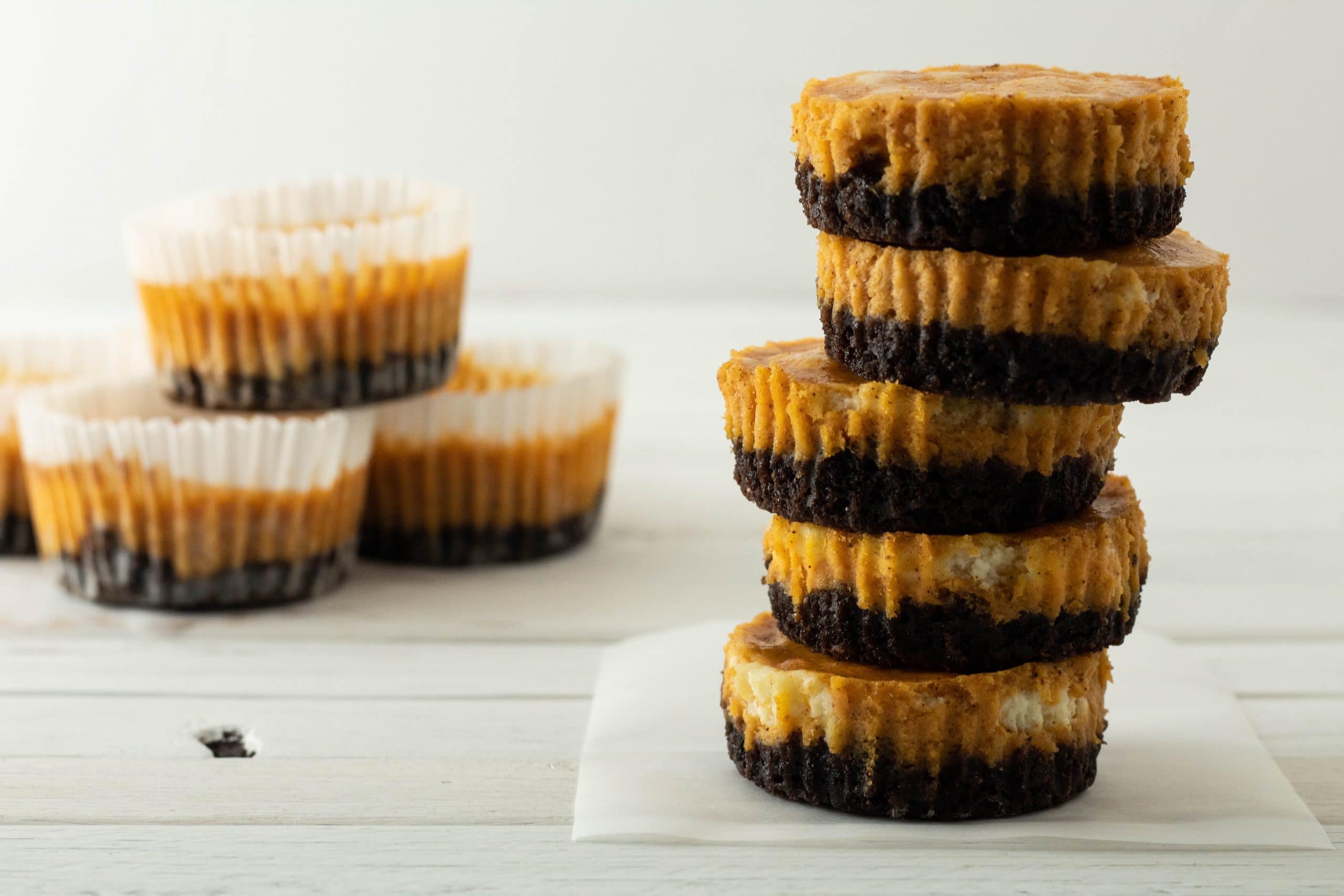 Stack of mini chocolate sweet potato bites.