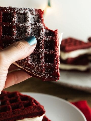 This is our featured image for our red velvet waffle whoopie pies