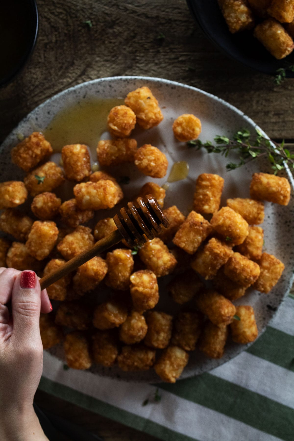 Hot honey butter tater tots. Sides for sandwiches.
