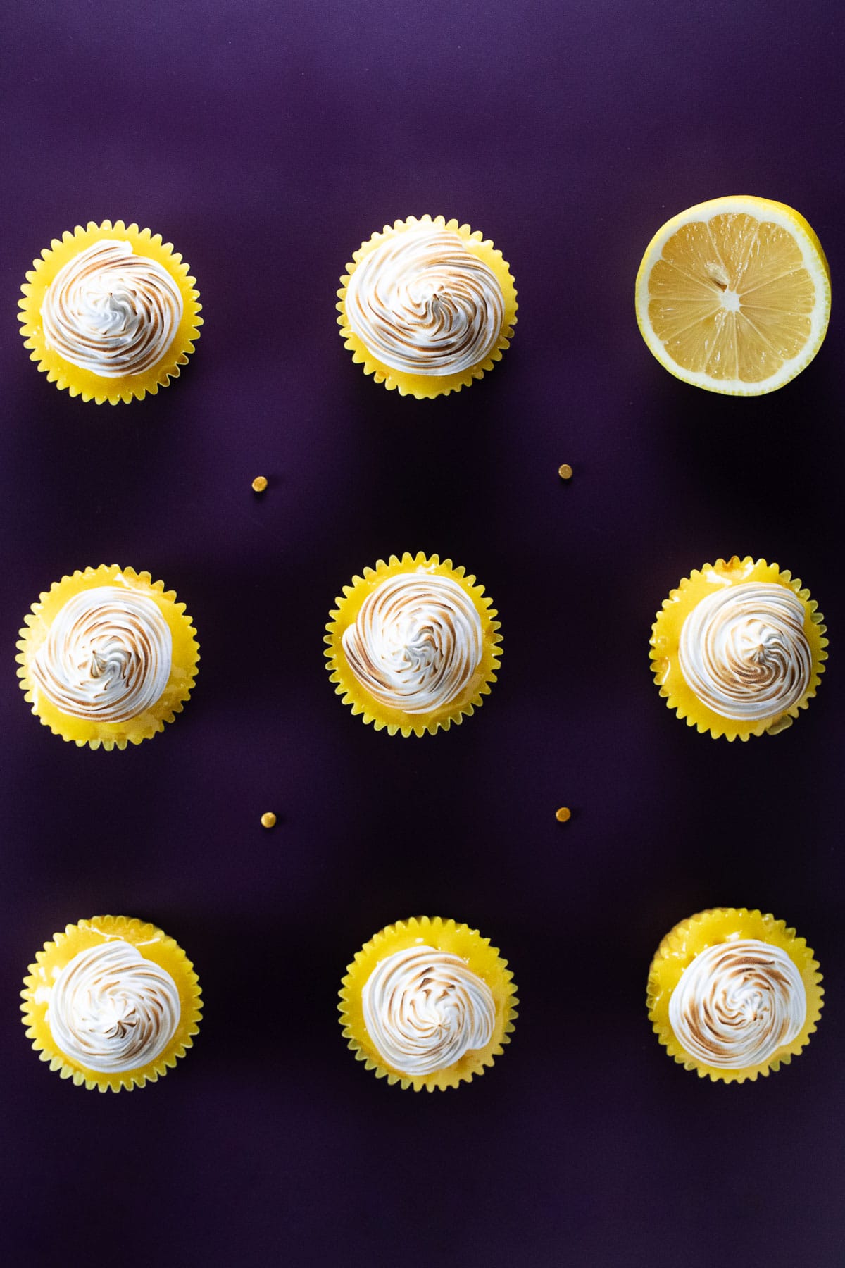 Overhead view of our lemon meringue pie cupcakes.