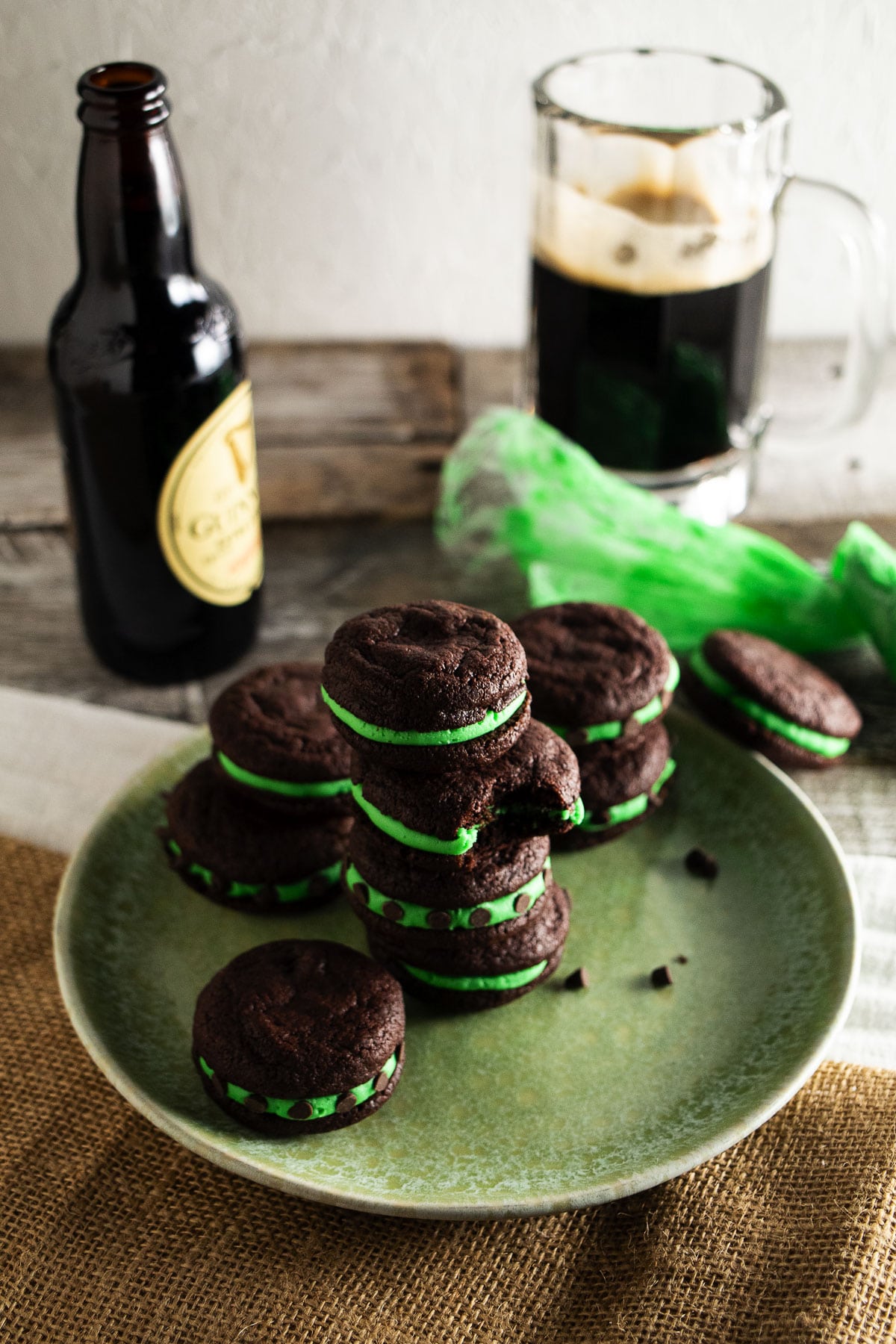 This is a zoomed out view of our Guinness Shamrock cookie sandwich.