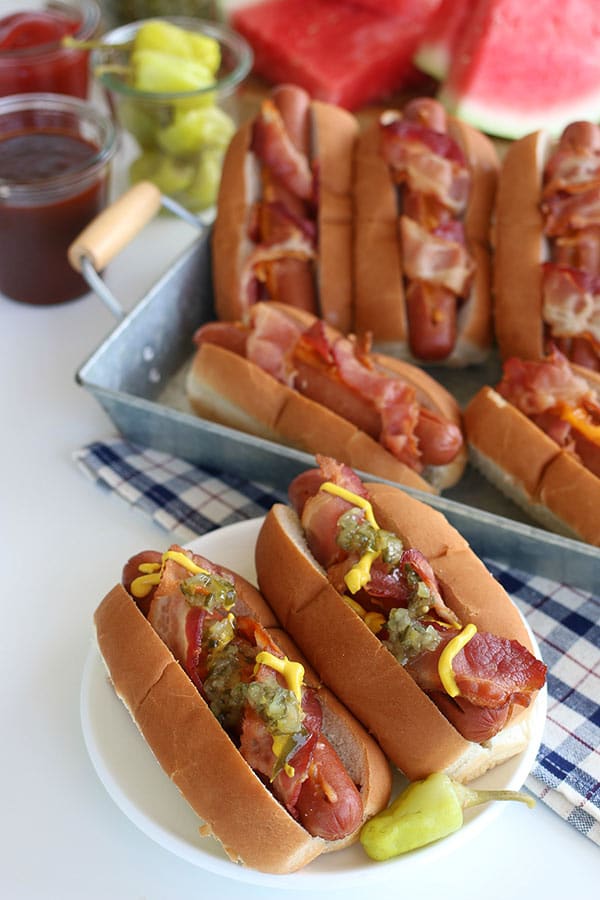 Bacon-Wrapped Cheese Hot Dogs from Barbara Bakes.