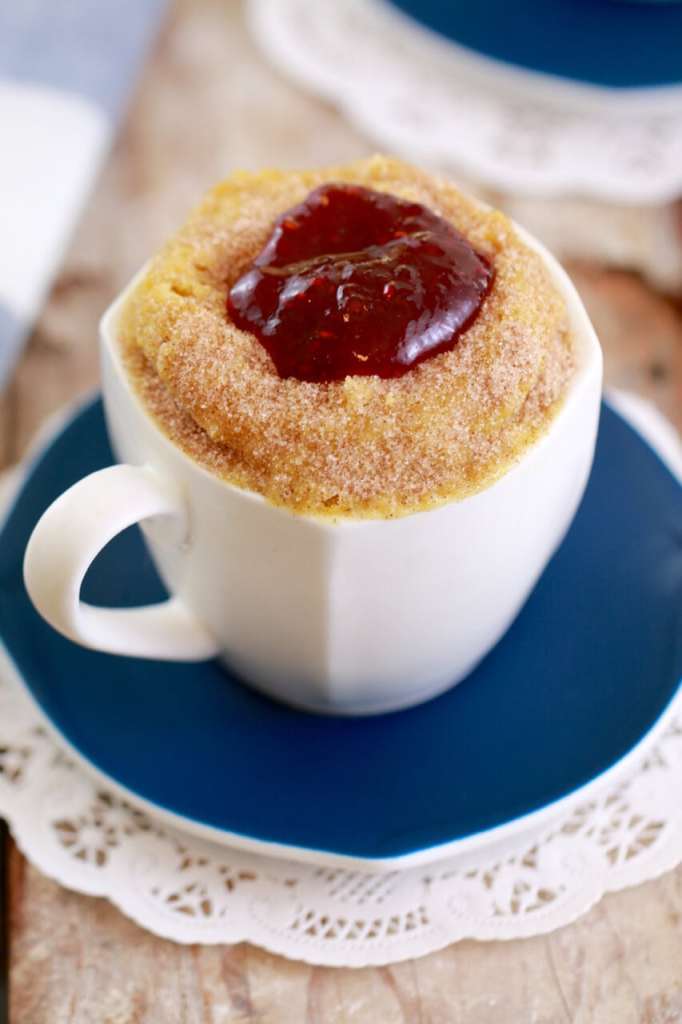 Microwave Jelly Donut in a mug: Mugnut, from Bigger Bolder Baking.