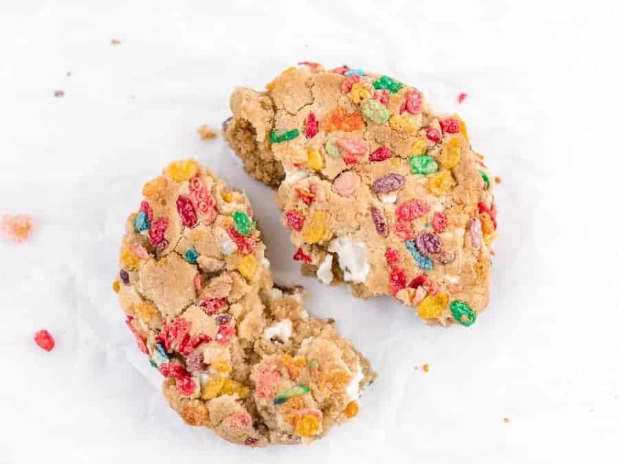 Fruity Pebbles cookies with white chocolate from Kickass Baker.