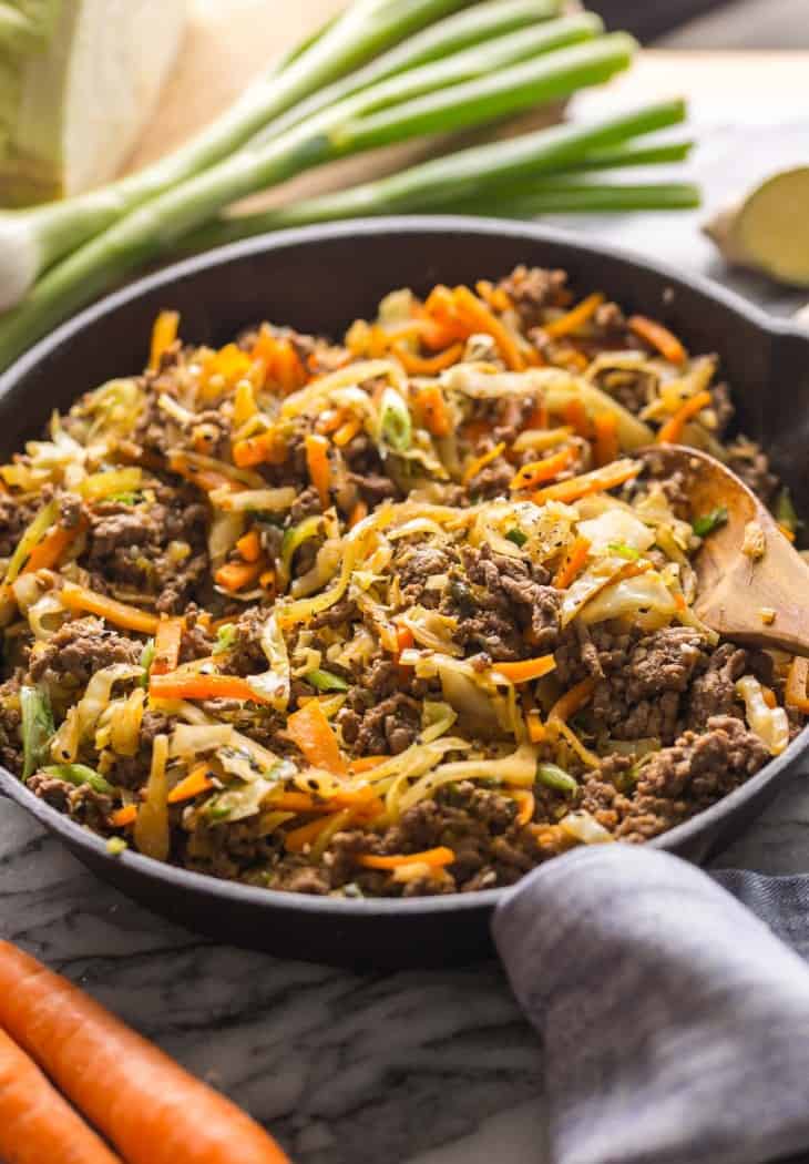 Beef and cabbage stir-fry from A Saucy Kitchen.