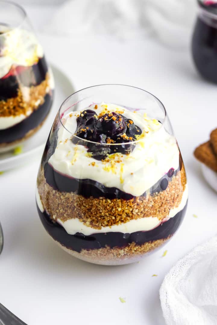 Lemon blueberry cheesecake parfaits from Pinch Me Good.