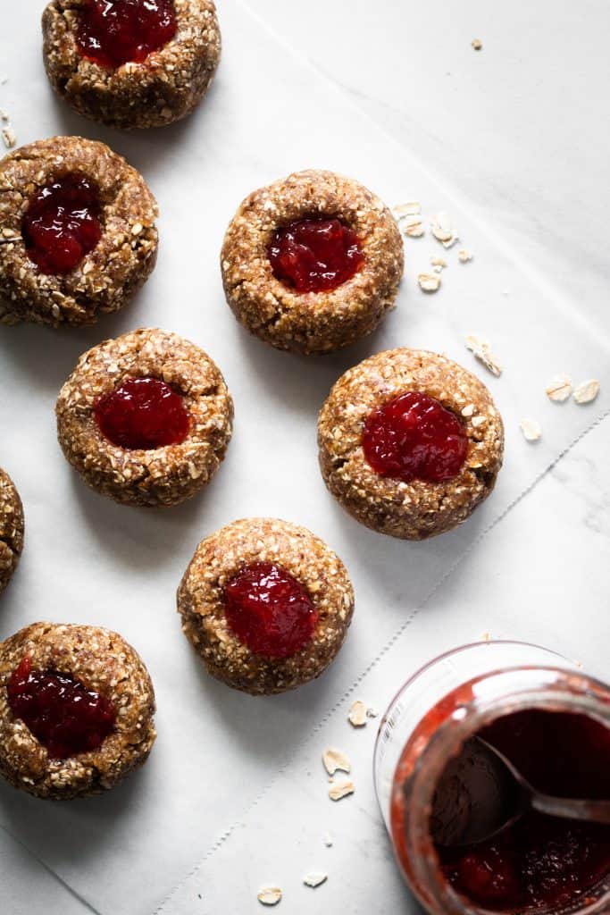 No-bake thumbprint cookies from Caroline of Nourished By Caroline.