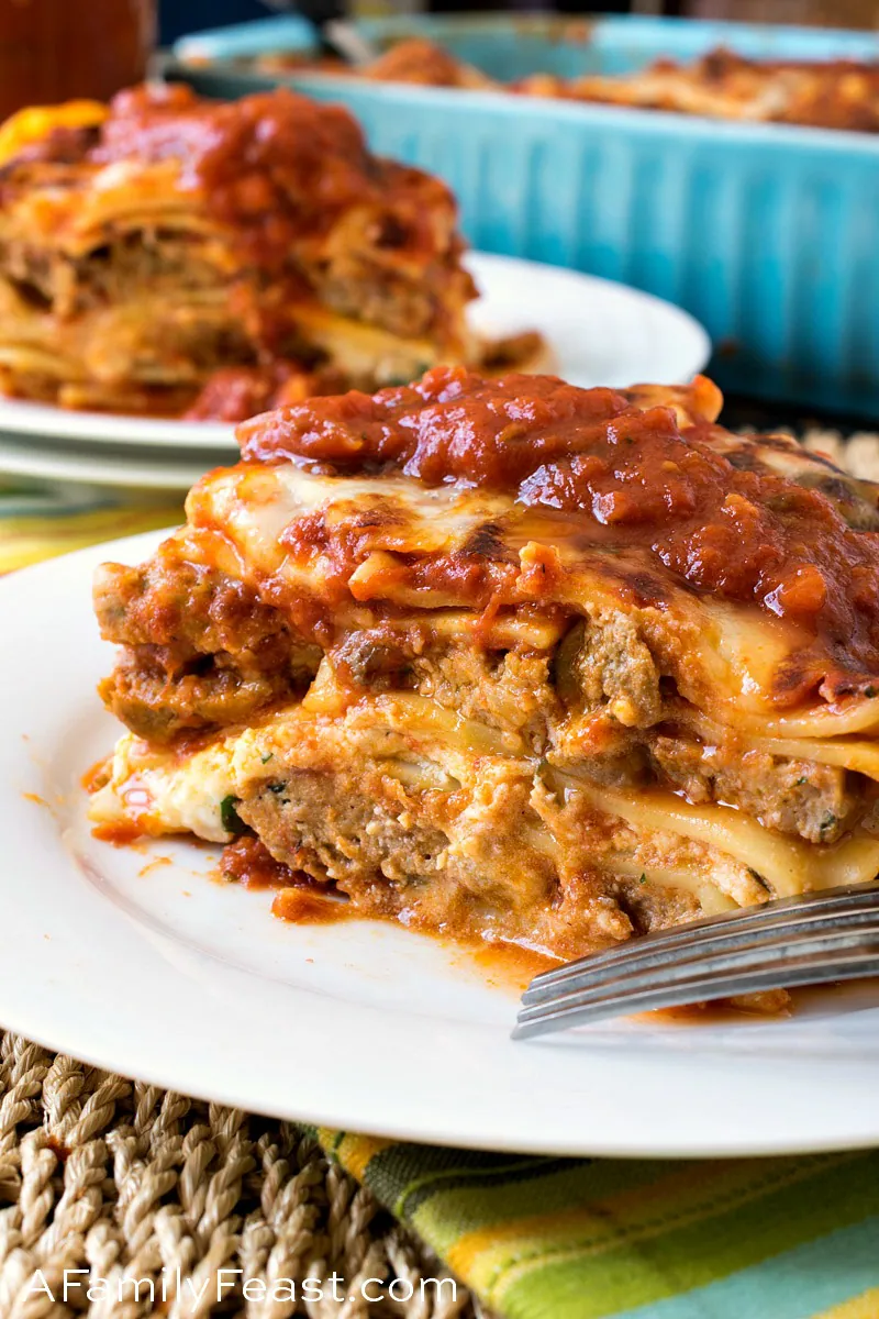 Meatball lasagna from A Family Feast.