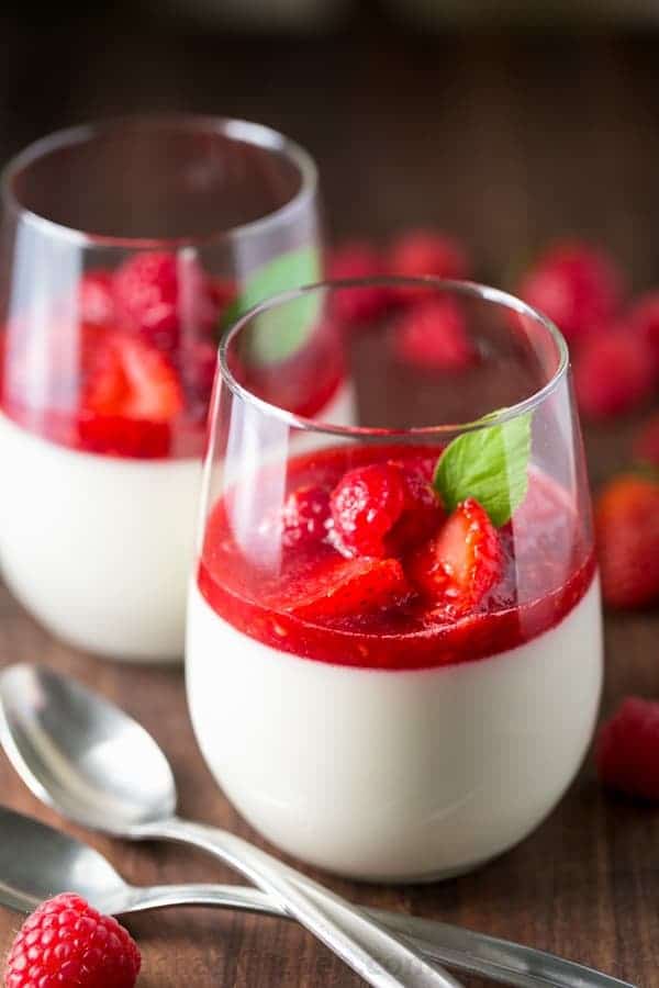 Panna cotta with berry sauce from Natasha's Kitchen.