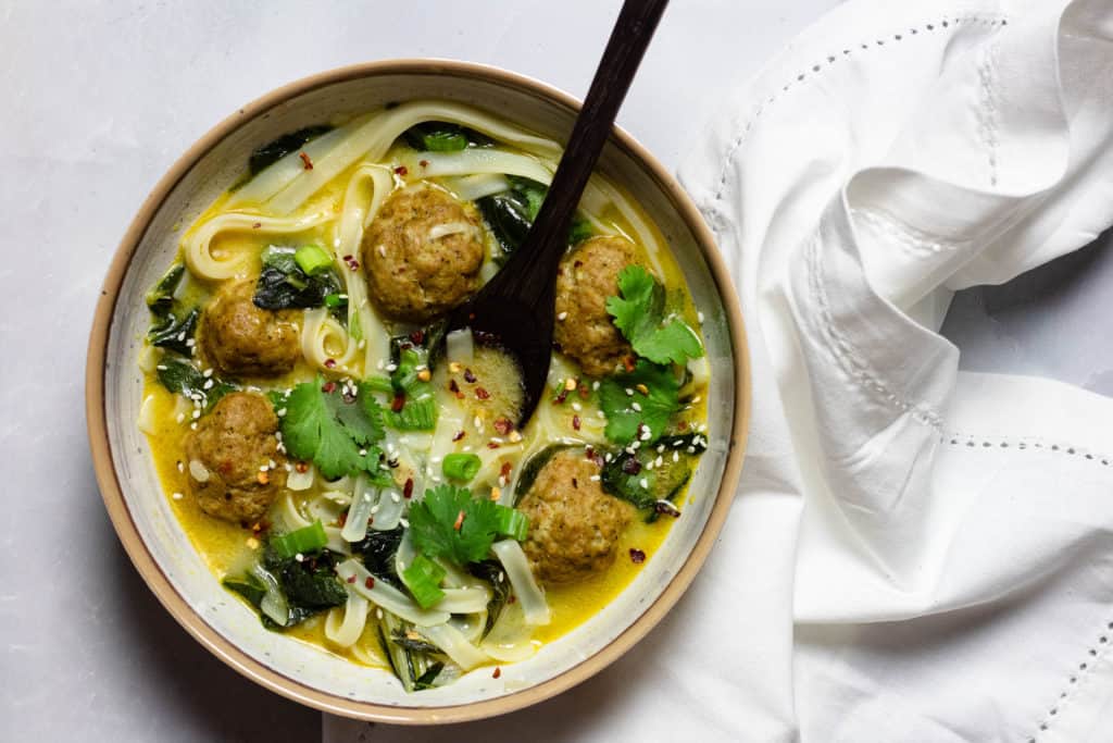 Thai-inspired meatball soup with rice noodles from The Foreign Fork.