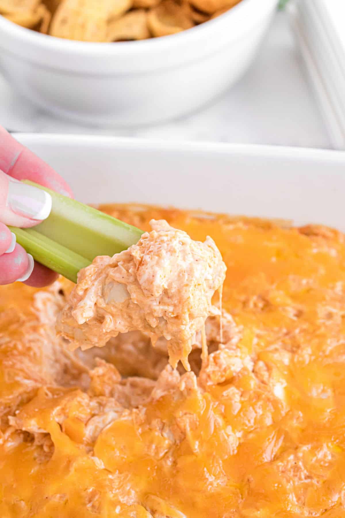 Buffalo chicken dip recipe from Shugary Sweets.