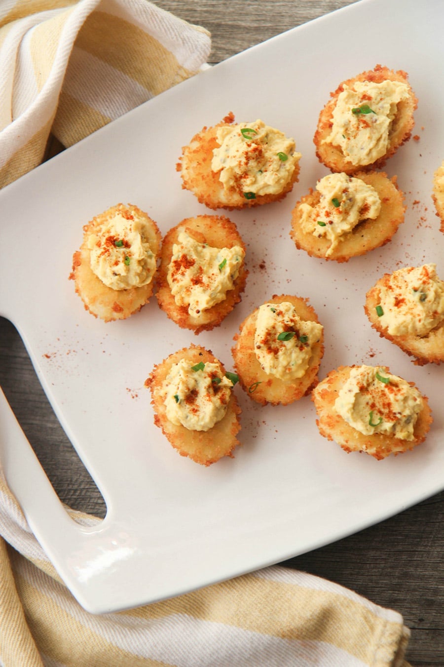 Fried deviled eggs by Cooked By Julie.