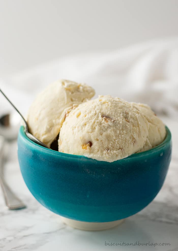 Ice cream with brown butter and pecan brittle from Burlap and Biscuits.