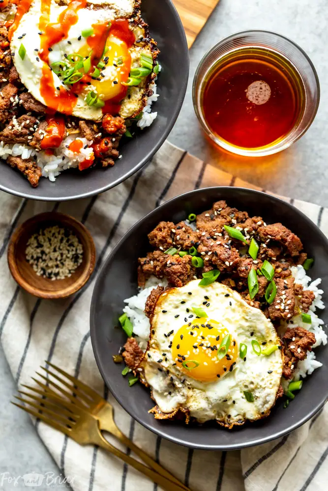 Korean ground beef bowls from Fox and Briar.