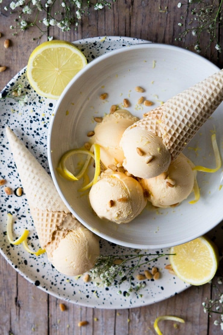 Italian lemon ice cream with limoncello from The Rustic Kitchen.