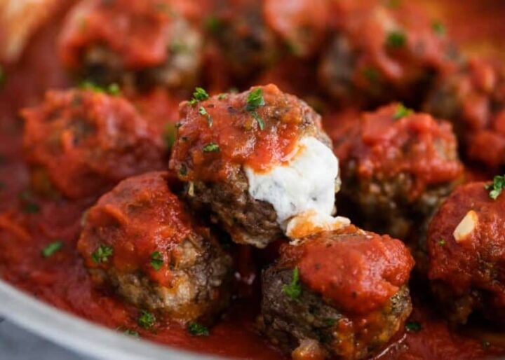 Mozzarella stuffed meatballs from I Heart Meatballs.