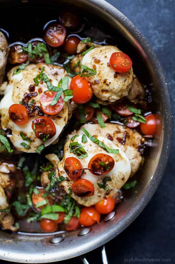 Balsamic glazed Caprese chicken from Joyful Healthy Eats.