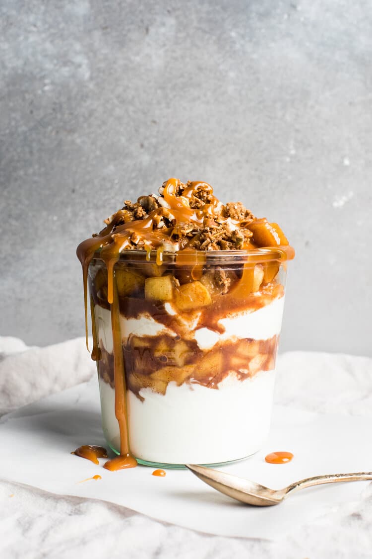 Caramel apple crisp yogurt parfait from Flourishing Foodie.