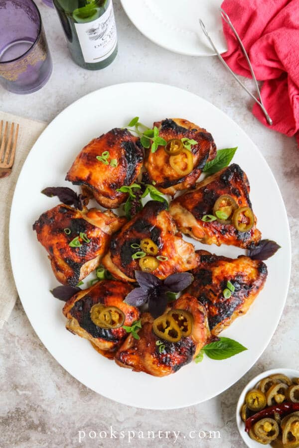 Baked bourbon jalapeno chicken thighs from Pooks Pantry.