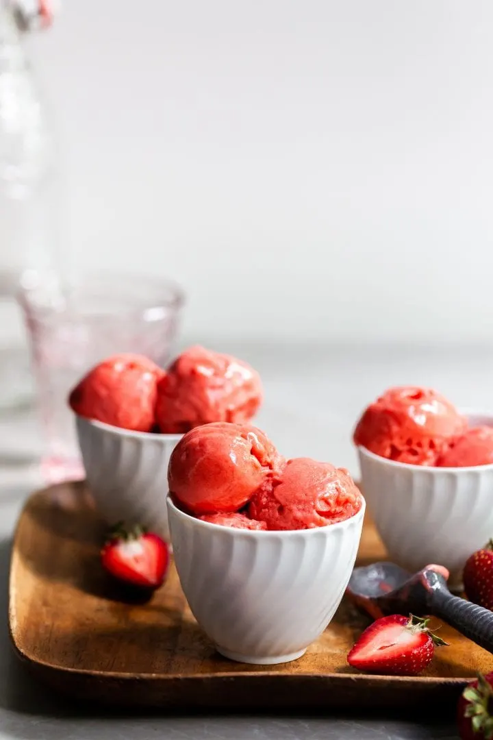 Strawberry Rhubarb sorbet from Crumbs And Caramel.