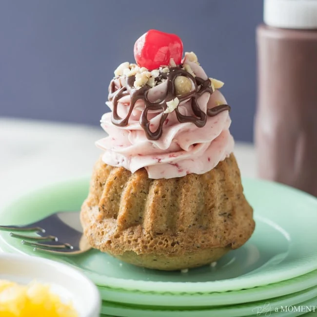 Banana split bundt cakes from Baking A Moment.