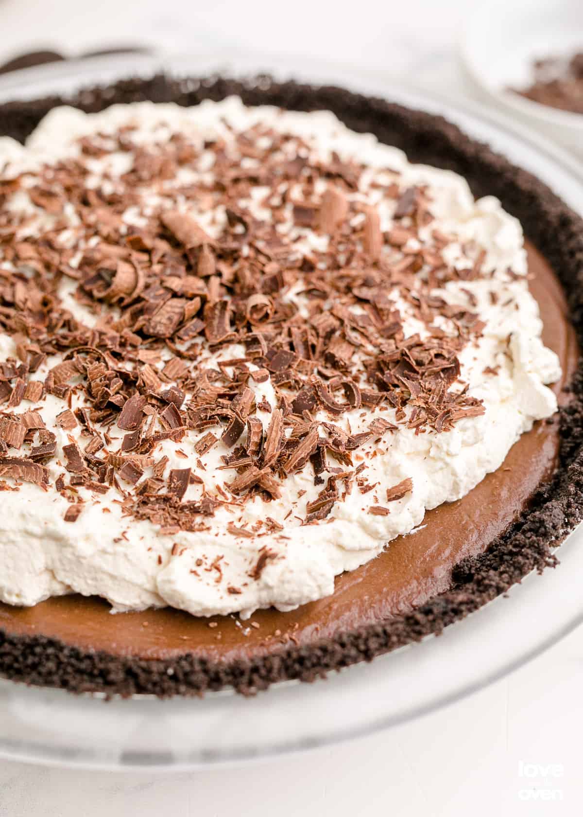 Chocolate cream pie recipe from Love From The Oven.