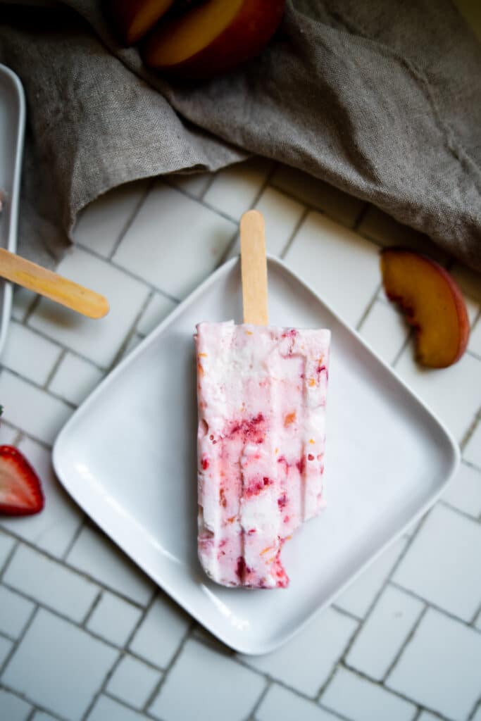 Strawberry peach paletas from Luminal.