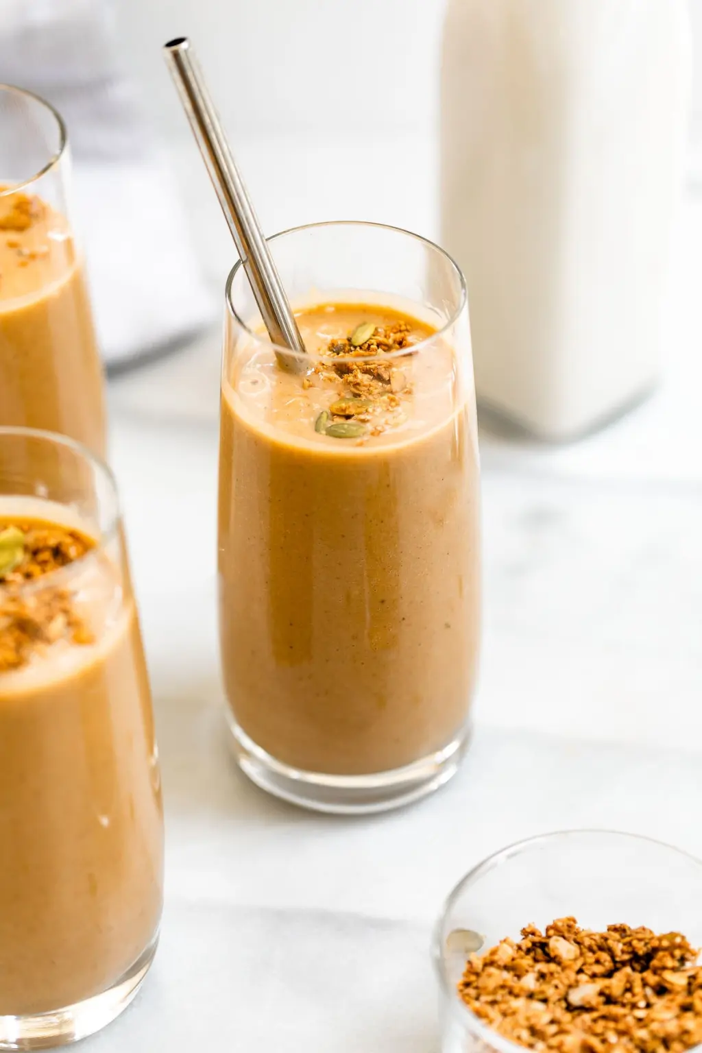 Image of creamy sweet potato smoothie from Eat With Clarity.