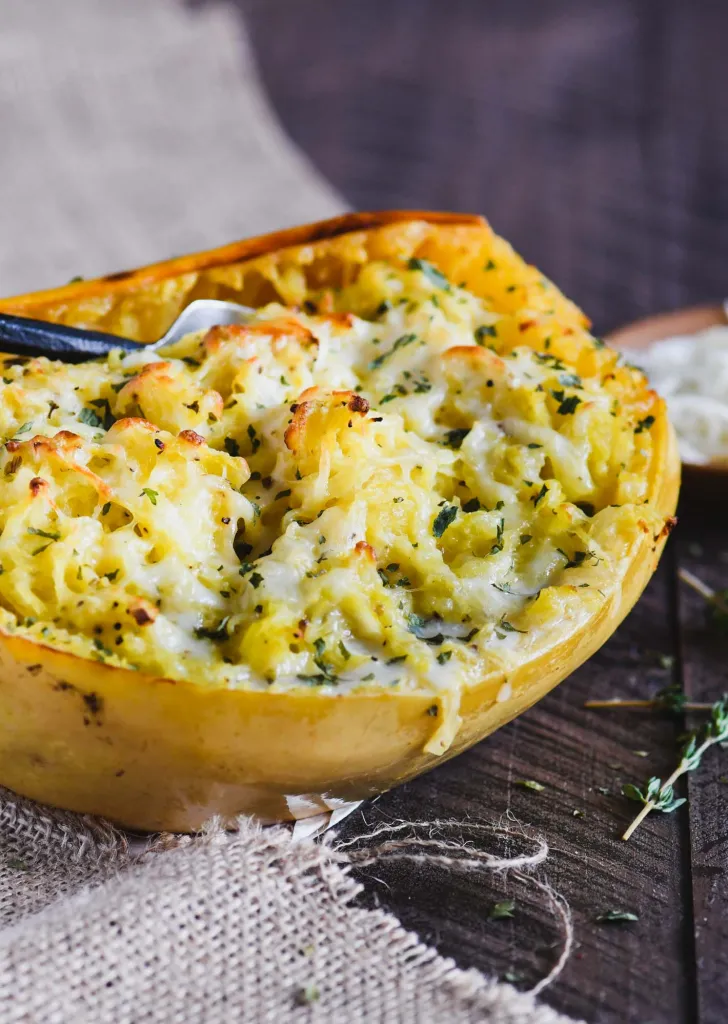 Cheesy garlic spaghetti squash from Urban Foodie Kitchen.