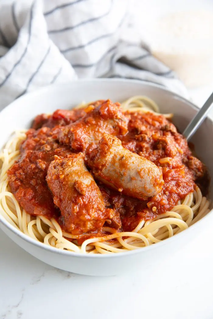 This is an image of Spaghetti meat sauce from The Forked Spoon.