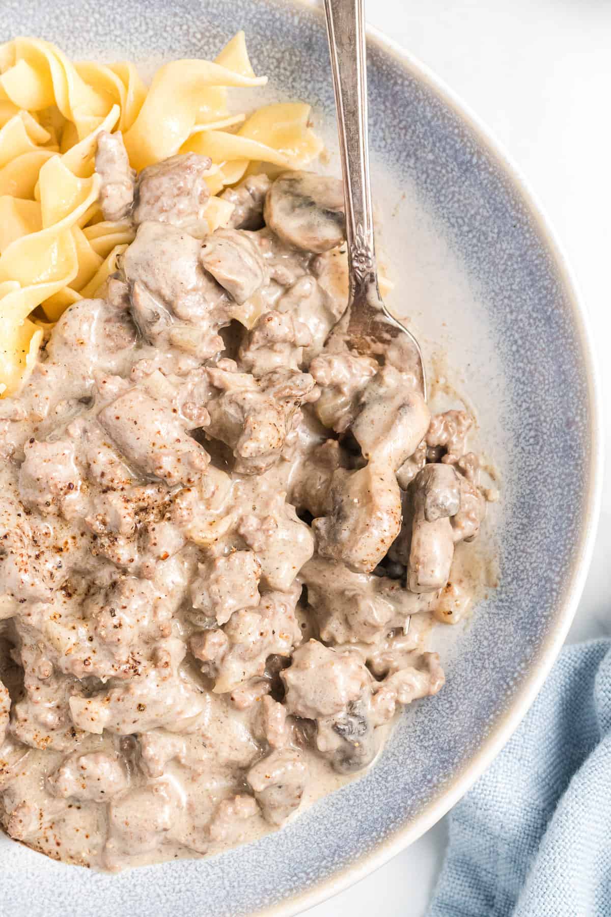 This is an image of ground beef stroganoff from Amy of House Of Nash Eats.