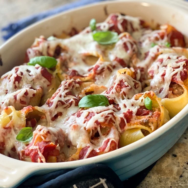 This is an image of stuffed pasta shells from Sip Bite Go.