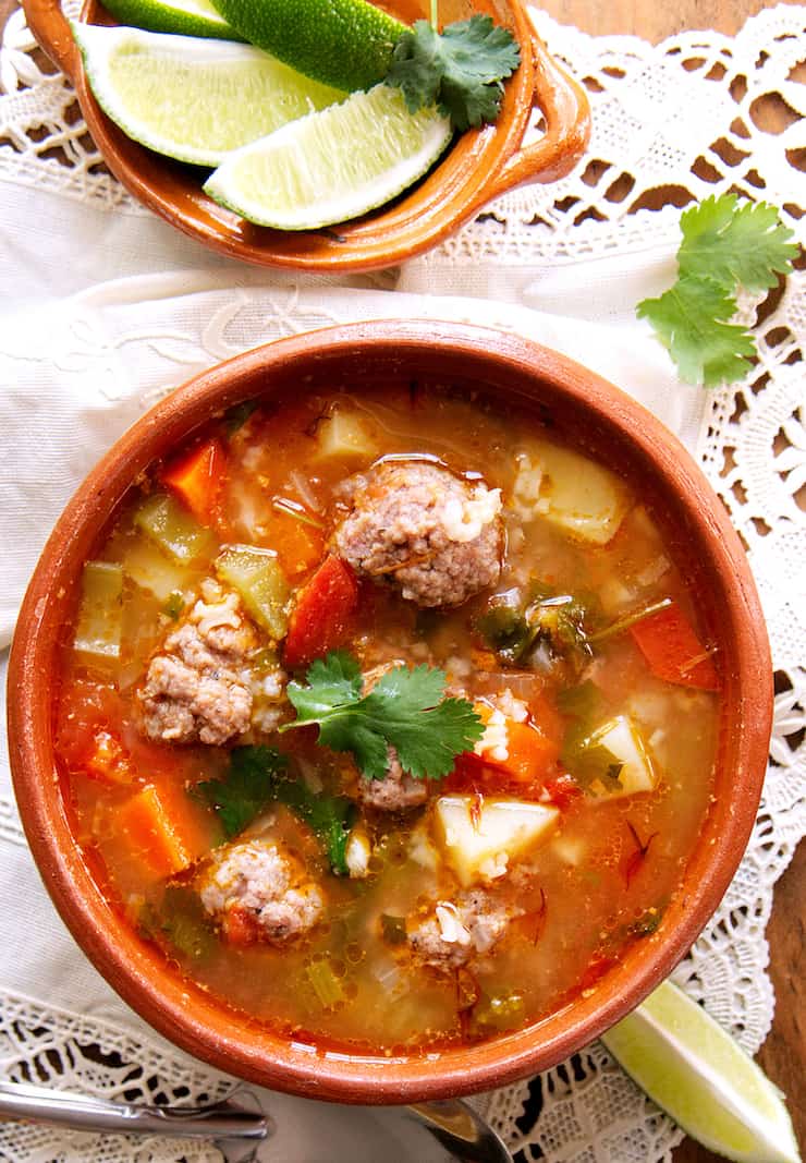 This is an image of Mexican meatball soup from Muy Bueno Cookbook.