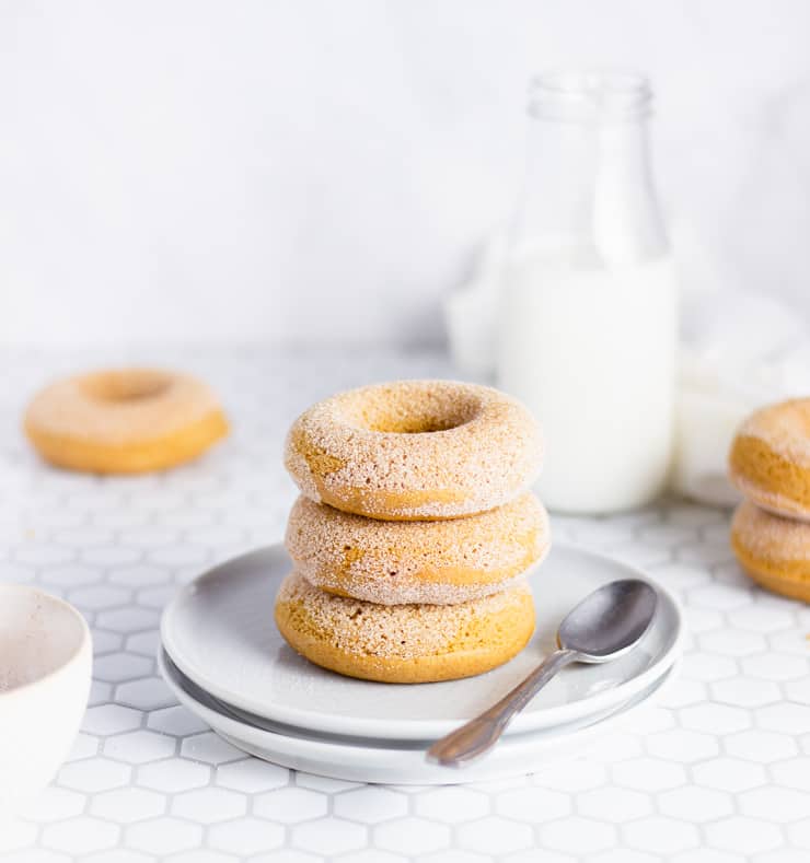 This is an image of baked sweet potato doughnuts from the simple sweet life.