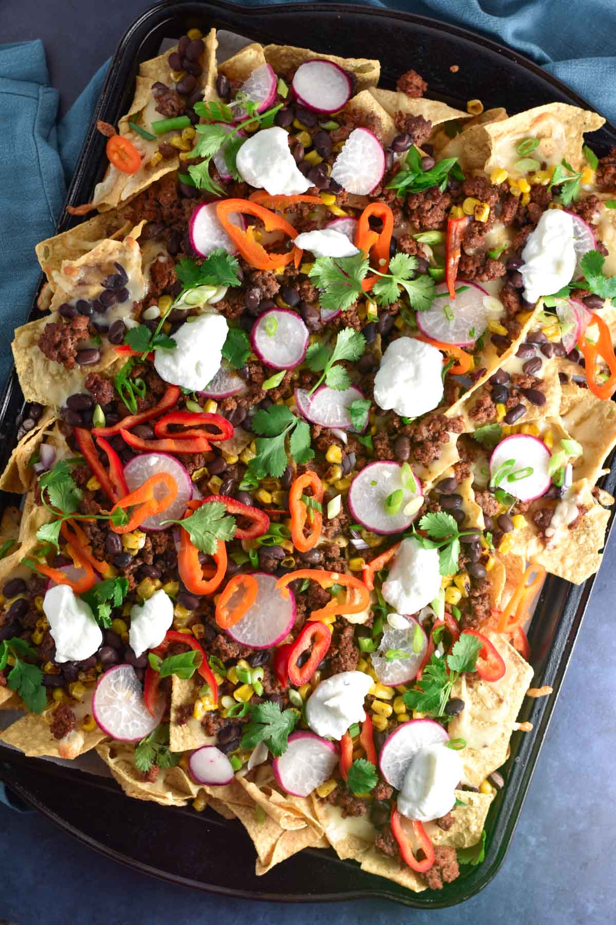 This is an image of ground beef nachos from The Dizzy Cook.