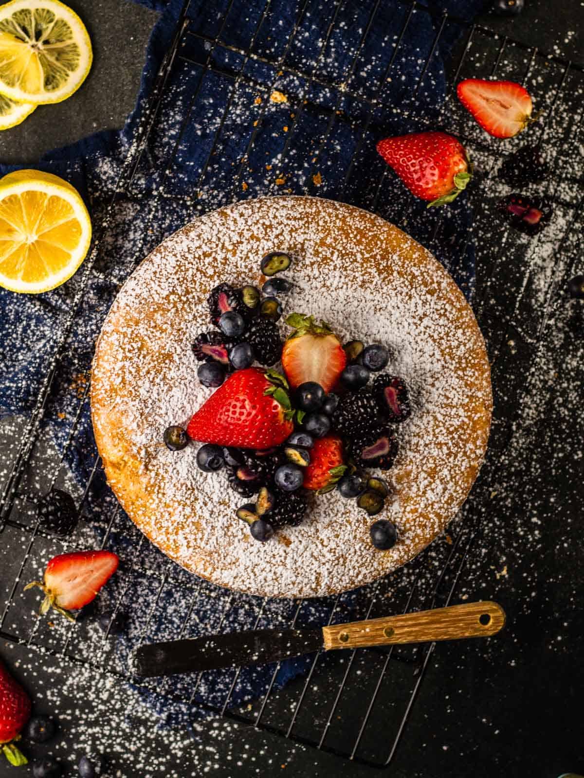 Image of Italian lemon olive oil cake from Saporito Kitchen.