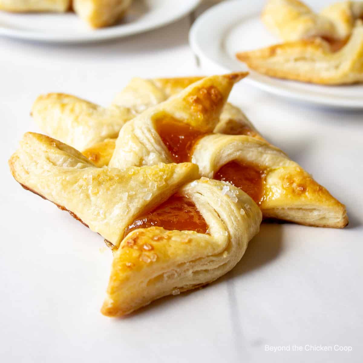 Jelly filled puff pastry pinwheels.