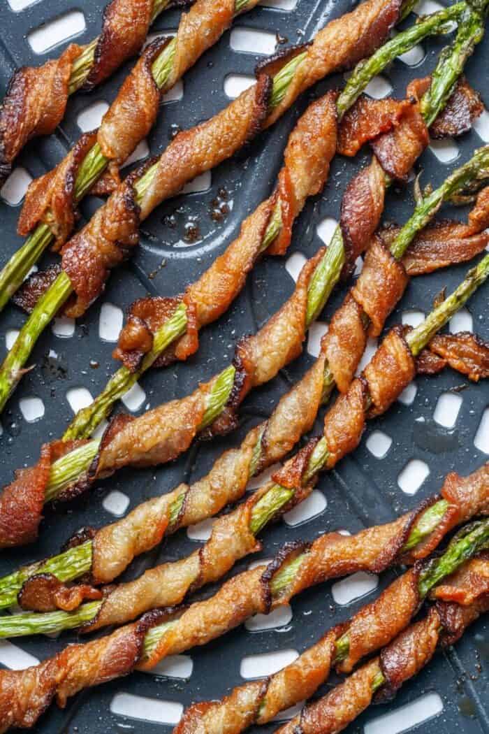 Bacon wrapped asparagus in an air fryer.