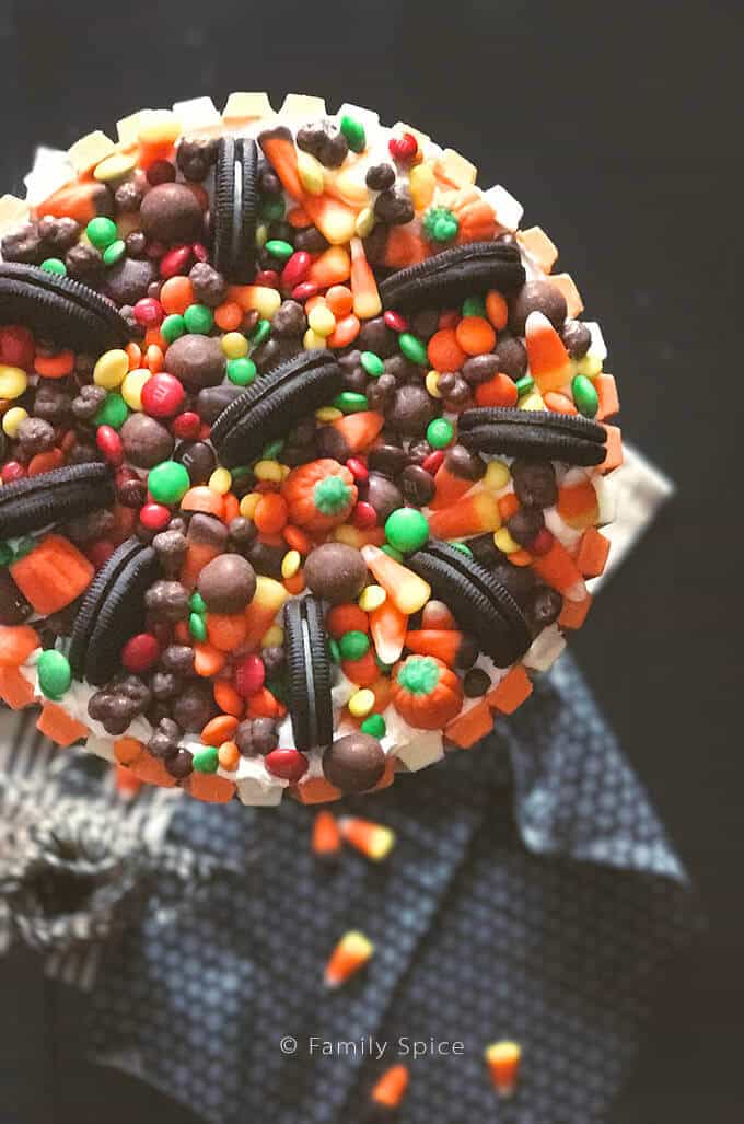 Overhead image of kit kat ice cream cake.