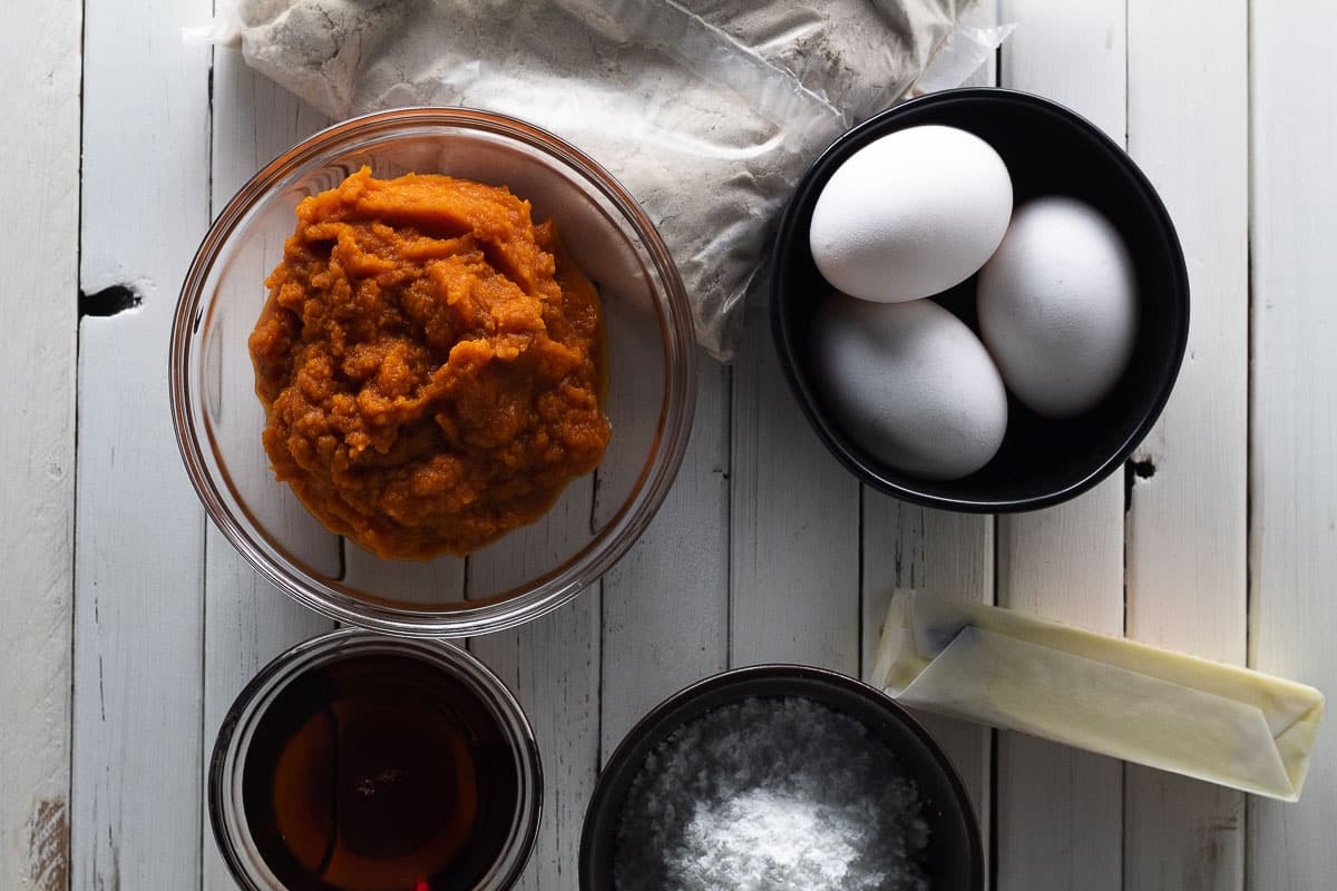 Ingredients for pumpkin spice waffle whoopie pies with maple frosting.