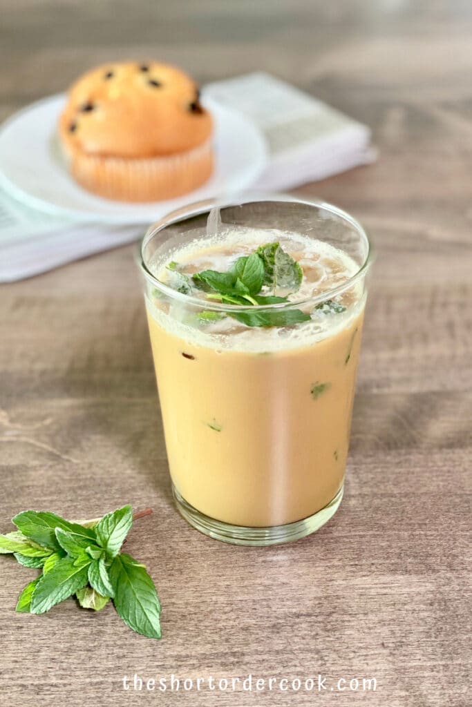 Mint mojito iced coffee in a glass.