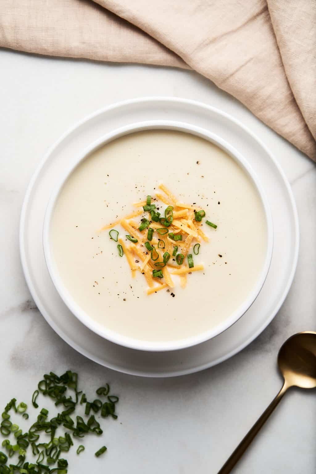 4 ingredient potato soup in a bowl.