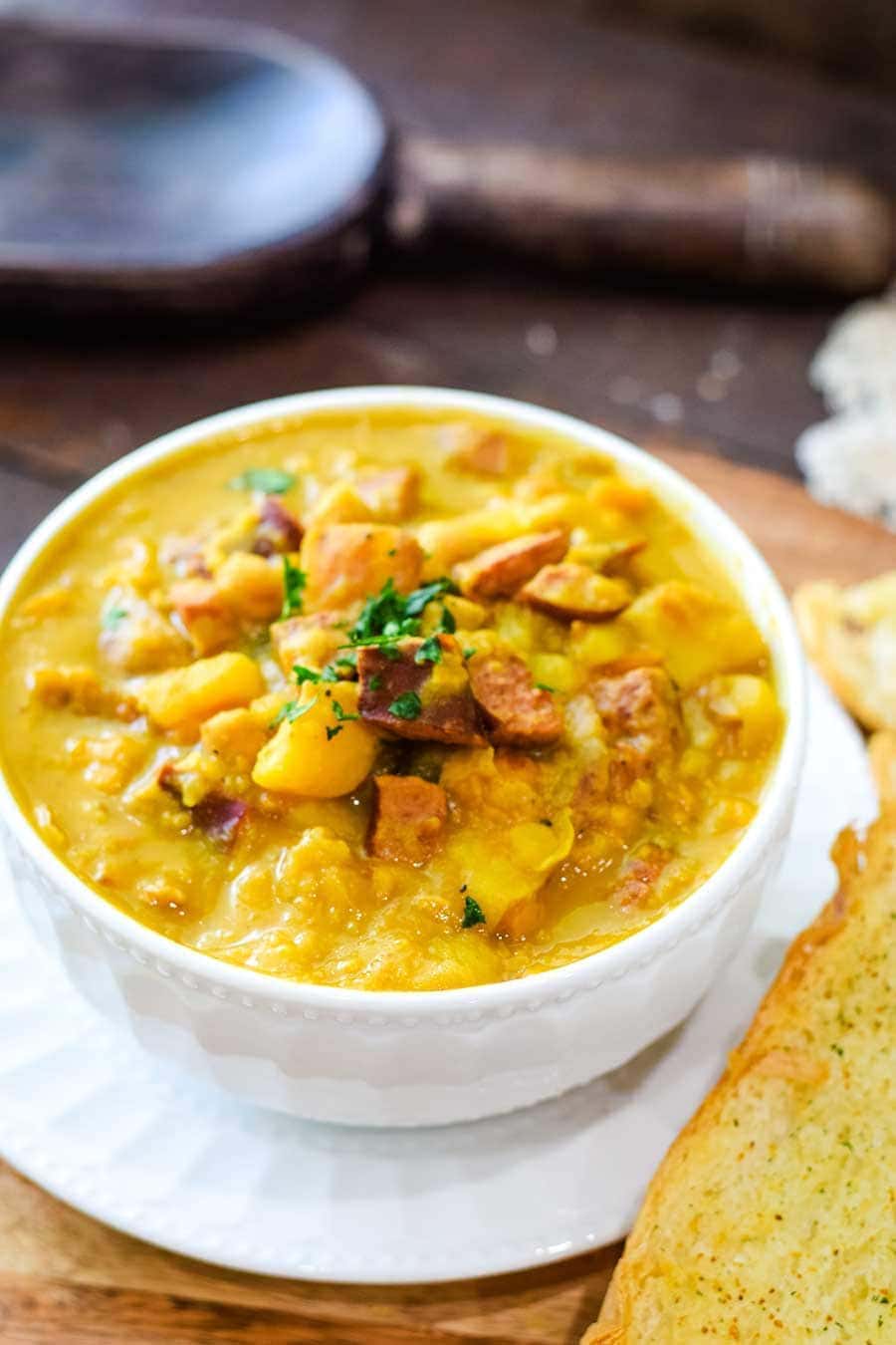 Spanish bean soup in a bowl.