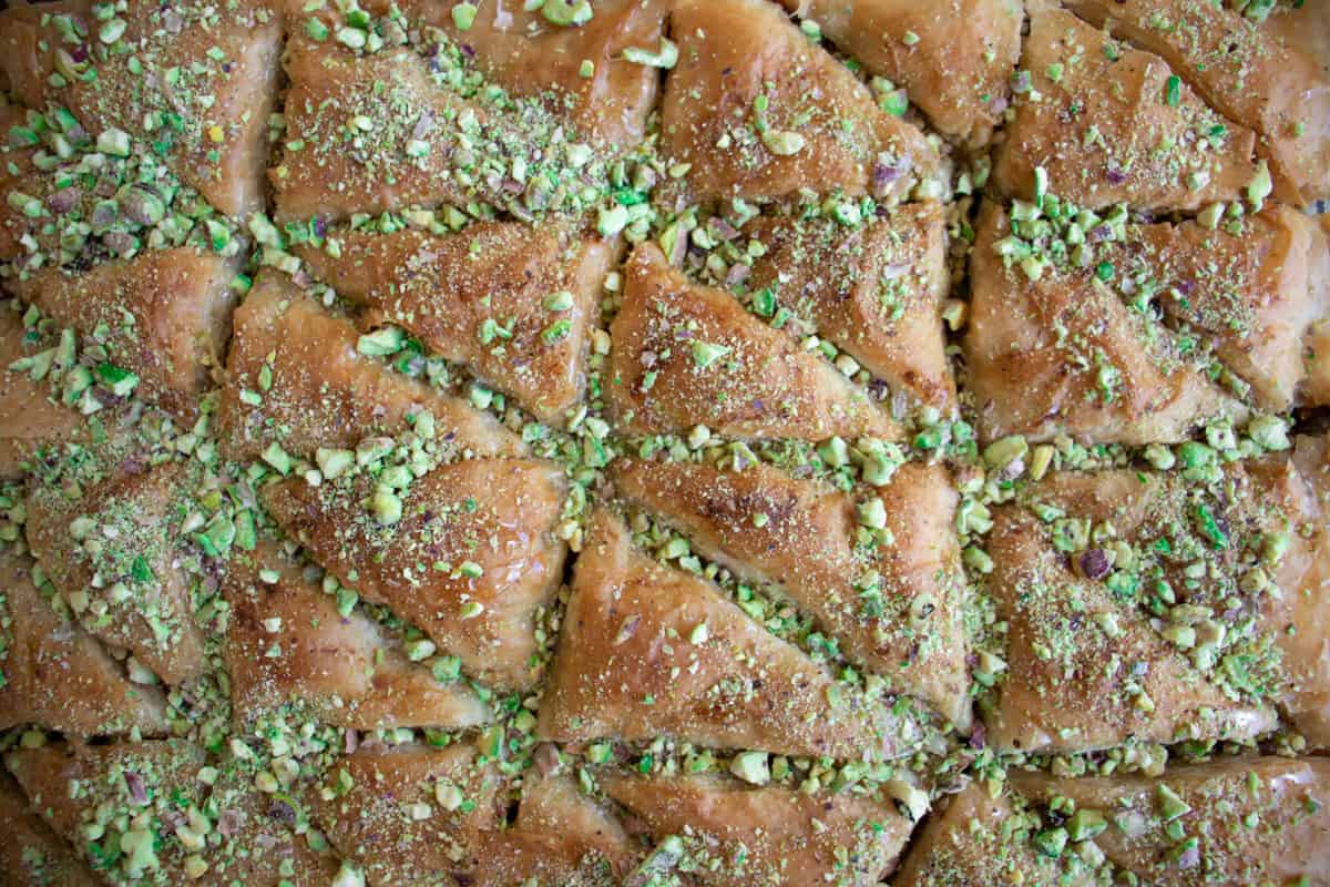 Cut baklava up close.