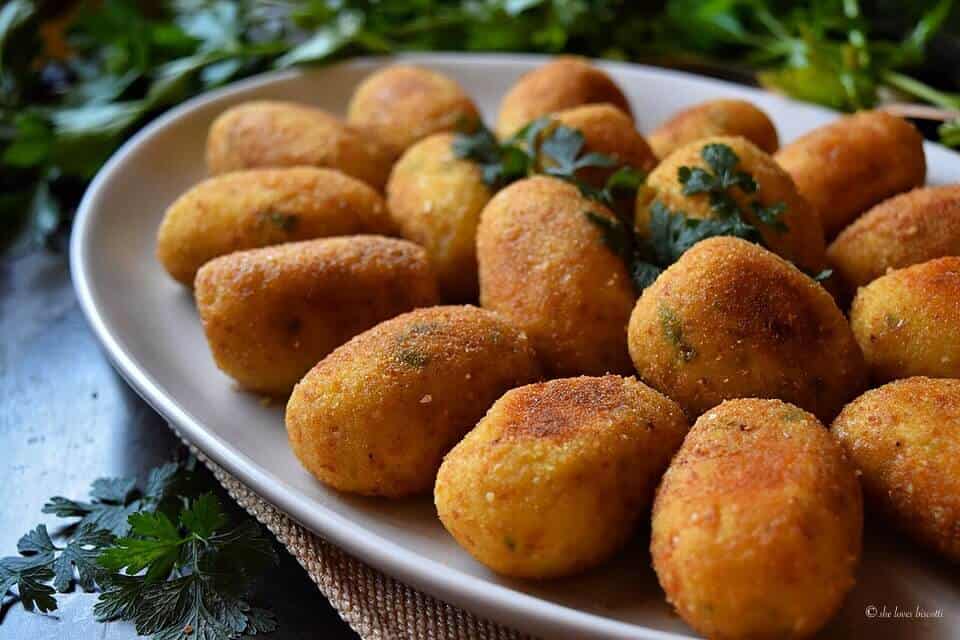 Platter of Italian potato croquettes.