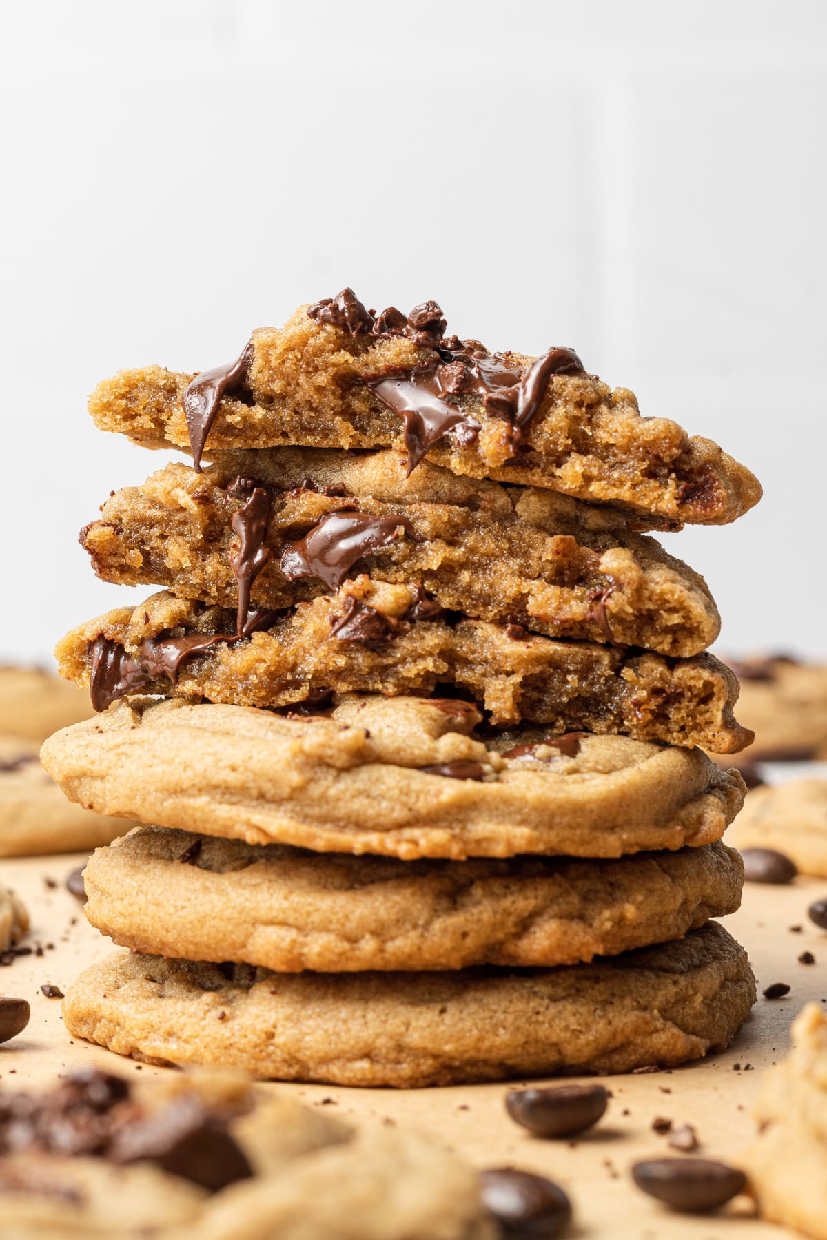 Stack of coffee chocolate chip cookies.