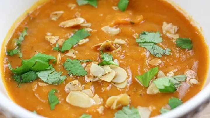 Roasted sweet potato and red pepper soup.