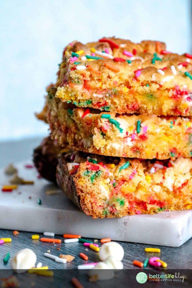 Stack of easy cake batter blondies.